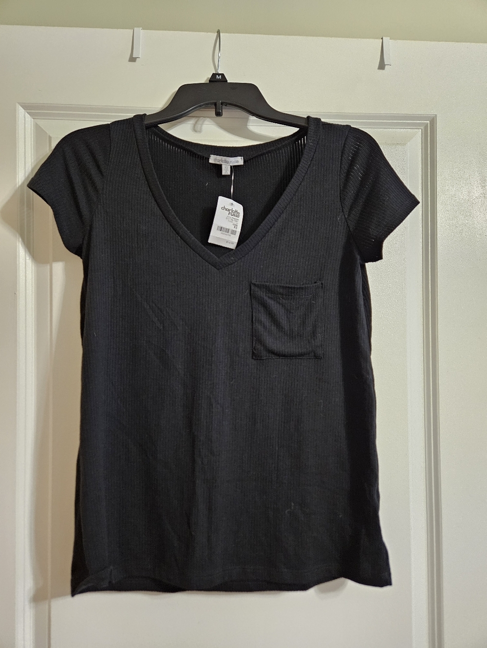 Black Charlotte Russe Women's Vneck Pocket Tshirt Top, XS